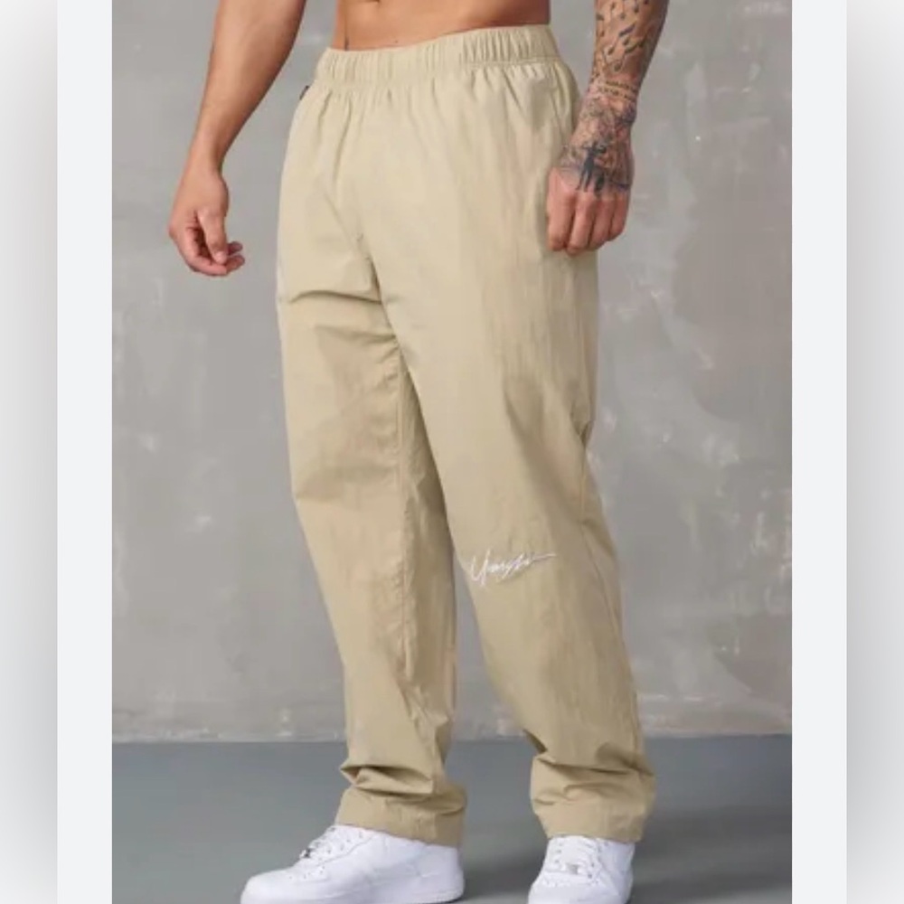 YoungLA Wind Breaker Spellout Joggers Sz S Tan Streetwear Fitness Sporty
